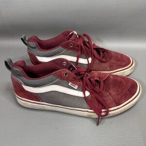 Vans Filmore Low-Top Sneaker Grey Maroon Red White M9.5 Suede Canvas Skater Shoe